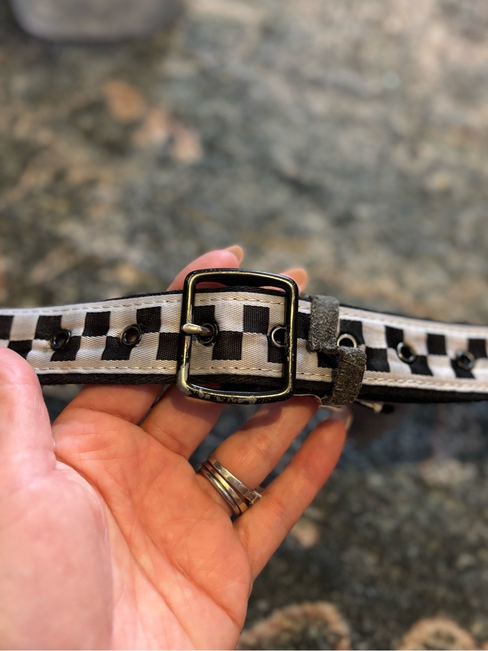 Vans Black and White Checkered Women's Belt with Metal Buckle
